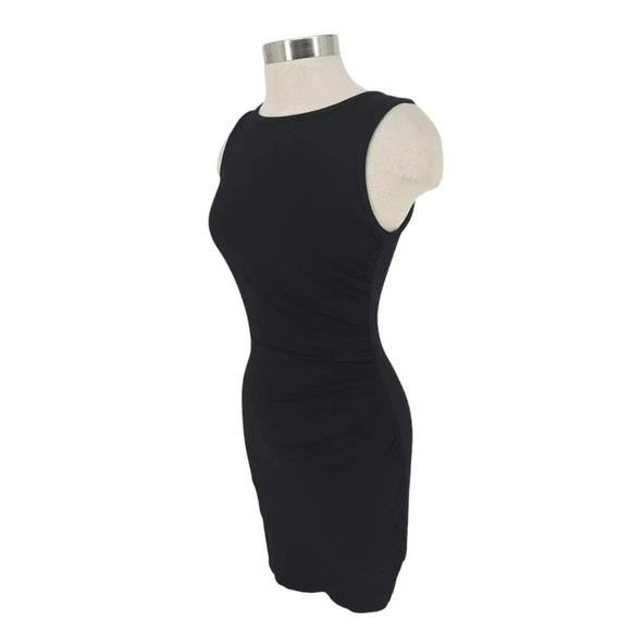 Good American Bodycon Shirt Tank Dress Black Ruched Sleeveless Stretch Knit - Picture 3 of 9